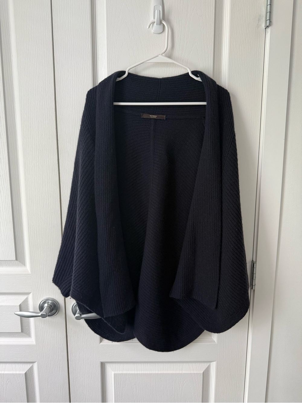 windsor. Marine Blue Open-Front Knit Pure Cashmere Cape Poncho